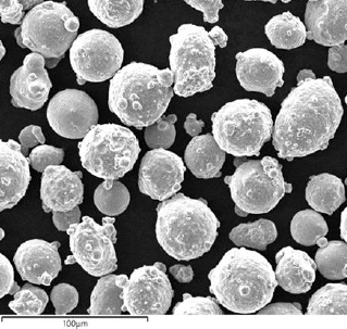 SEM picture and particle size distribution of the SS 316L powder provided by Höganäs